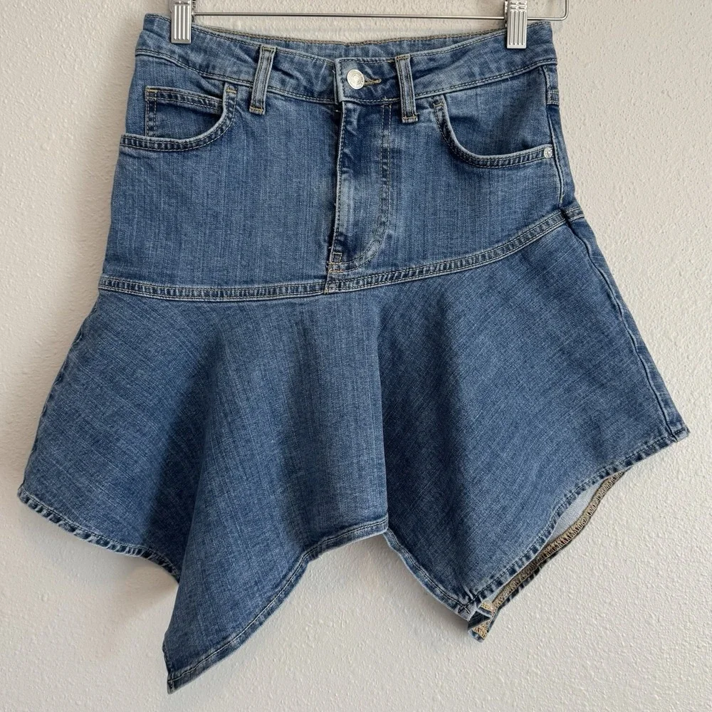 Free People We The Free Wild River Denim Handkerchief Asymmetrical Skirt Blue S